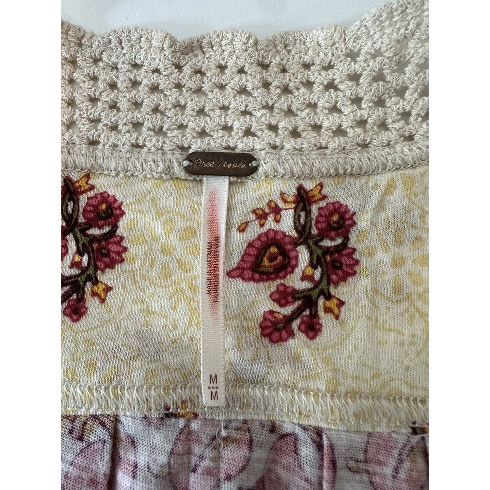 Free People Top Women Médium Floral Crochet Short Sleeve Crop Bohemian‎ Fairy - Picture 5 of 11